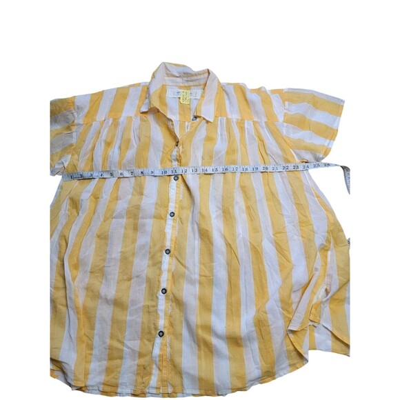 We The Free Float Away Striped Top Yellow Striped Oversized Button Shirt - Picture 4 of 7